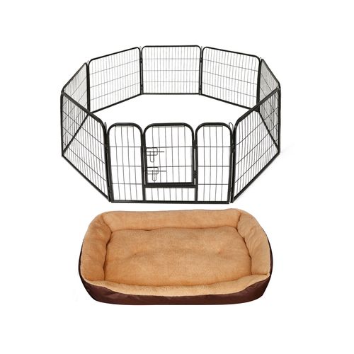 Advwin - 32" Pet Playpen Foldable Dog Cage 8 Panel Enclosure Fence w/Pet Bed - X Large