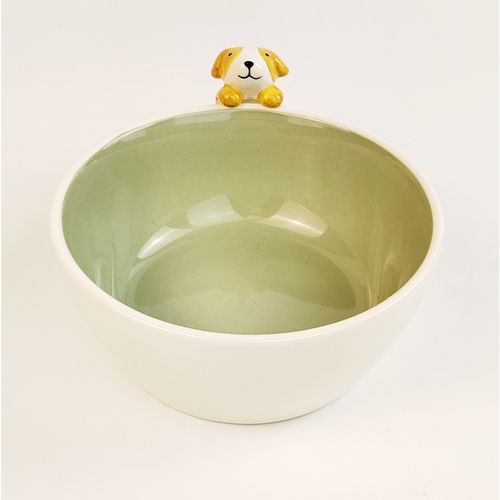 Urban - Cute Dog Hanger 8cm Ceramic Bowl - White/green - 2pk