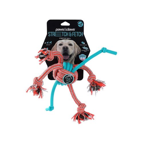 Paws and Claws - 30cm Stretch & Fetch TPR/Braided Rope Ball - 2PK