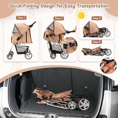 Costway - Pet Stroller Travel Carrier Cat Dog Beige 15KG