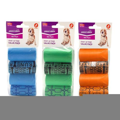 Paws and Claws - Clean Up Bags Value Pack 8 Rolls / 160 Bags Assorted