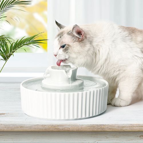 YES4PETS - Ceramic Electric Pet Water Fountain Dog Cat Water Feeder Bowl Dispenser - 27x27x16cm