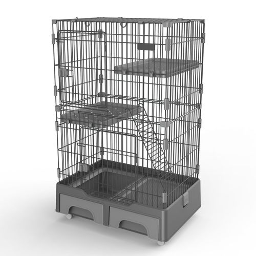 YES4PETS - 134 cm Grey Pet 3 Level Cat Cage House With Litter Tray And Storage Box