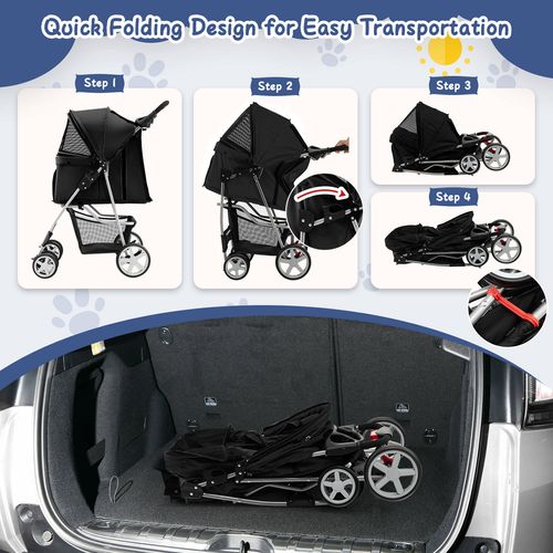 Costway - Pet Stroller Travel Carrier Cat Dog - Black 15KG