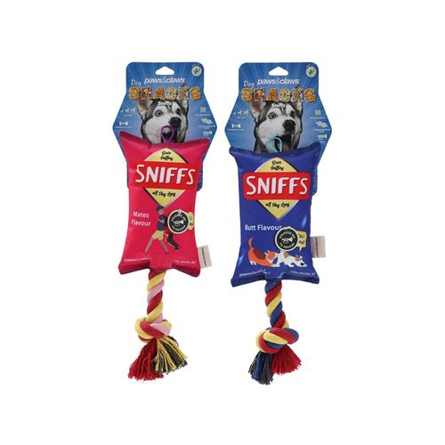 Paws and Claws - 38cm Pet/Dog Toy Sniffs Chips Snacks Oxford Tugger w/ Rope - Assorted - 2PK