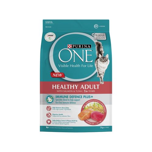 Purina One - 3kg Healthy Adult with Salmon and Tuna Dry Cat Food - petservo