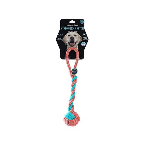 Paws and Claws - 42cm Stretch & Fetch TPR/Braided Rope Knot Ball Tugger - 2PK