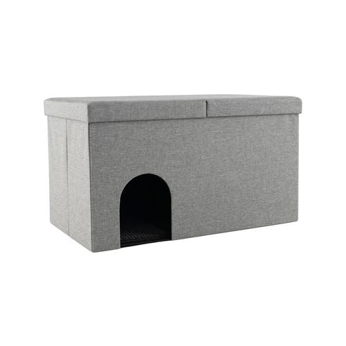 Costway - Cat Litter Box Enclosure House Shoe Storage Bench Pet Furniture w/Flip-up Lid & Litter - Mat Grey