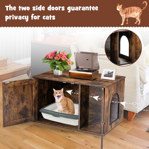 Costway - Wood Sideboard Enclosed Cat Litter Cabinet - Coffee