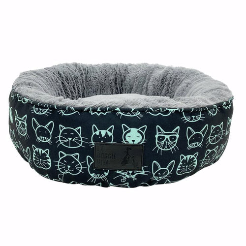 La Doggie Vita - Kitty Club Black Cat Donut Bed - Black