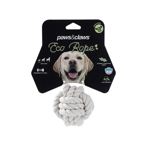 Paws and Claws - 7.5cm Eco Rope Knotted Ball Pet Chew Pet/Dog Toy - White - 2PK