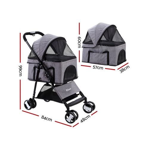 i.Pet - Pet Stroller Pram Dog Large Cat Carrier Travel Strollers 4 Wheel - Foldable