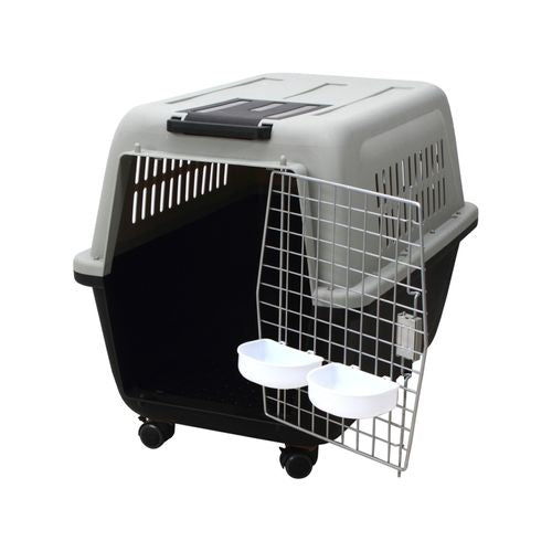 YES4PETS - Plastic Kennels Pet Carrier Dog Cat Cage Crate With Handle and Removable Wheel - Black - X Large