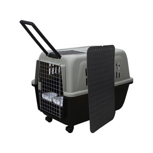 YES4PETS - Plastic Kennels Pet Carrier Dog Cat Cage Crate With Handle and Removable Wheel - Black - X Large