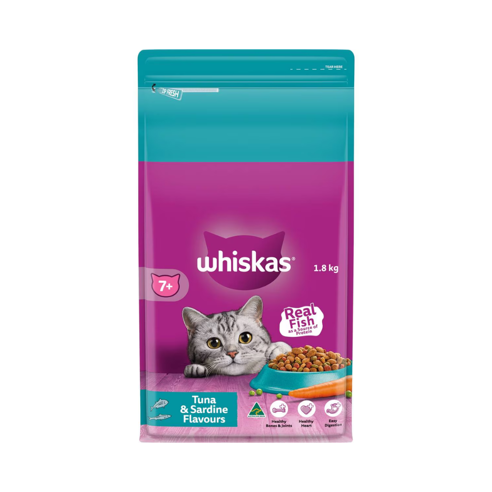 Whiskas - Senior 7+ Years Dry Cat Food Tuna & Sardine Flavours 1.8kg - Petservo