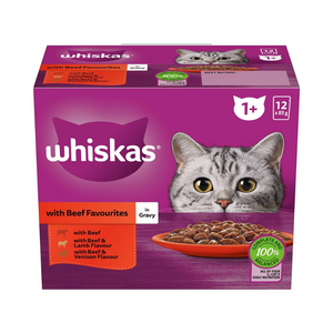 Whiskas - 1+ Years Wet Cat Food Favourites Beef In Gravy Pouch 85g X12 Pack - Petservo