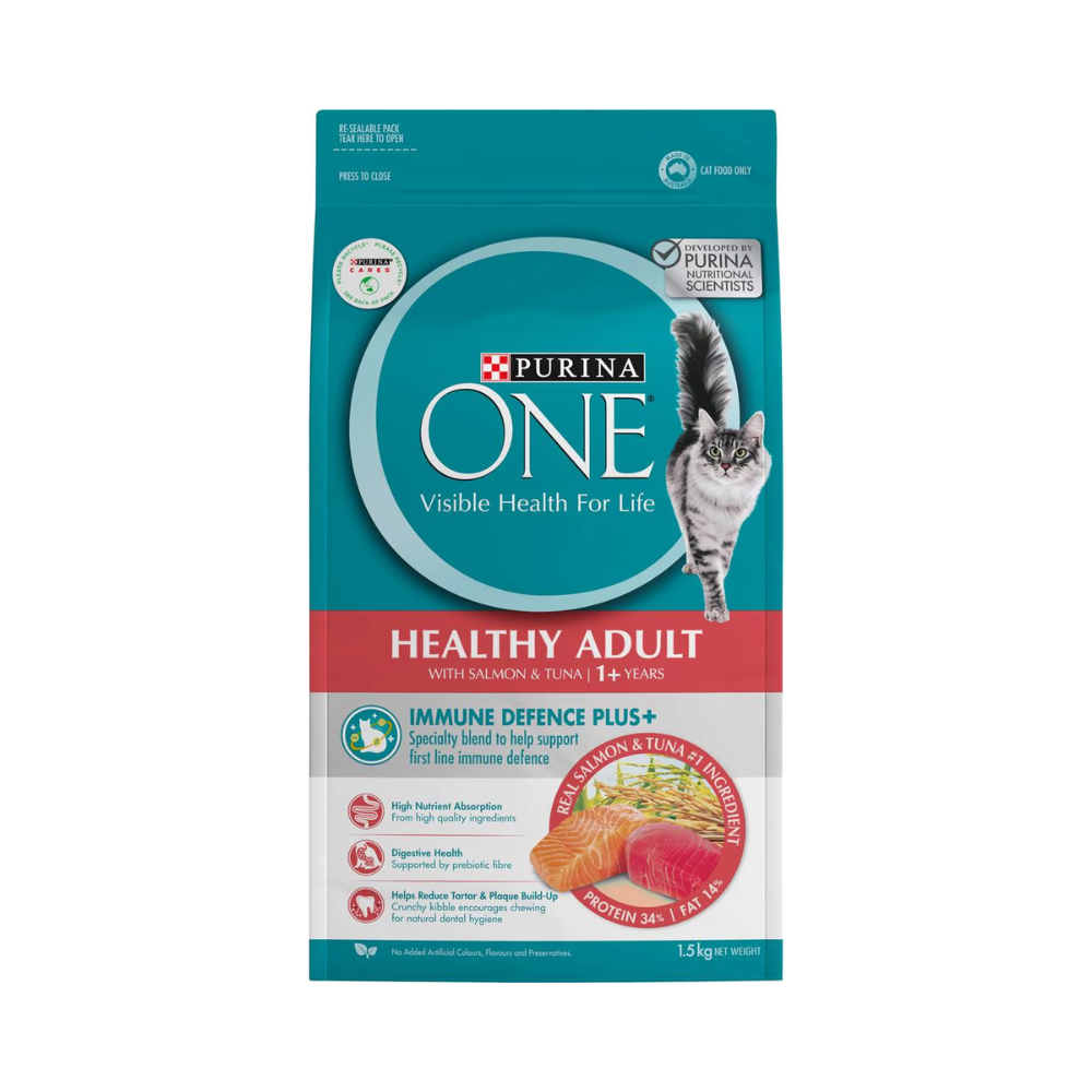 Purina One - Healthy Adult With Salmon & Tuna 1+ Years Dry Cat Food 1.5kg - Petservo