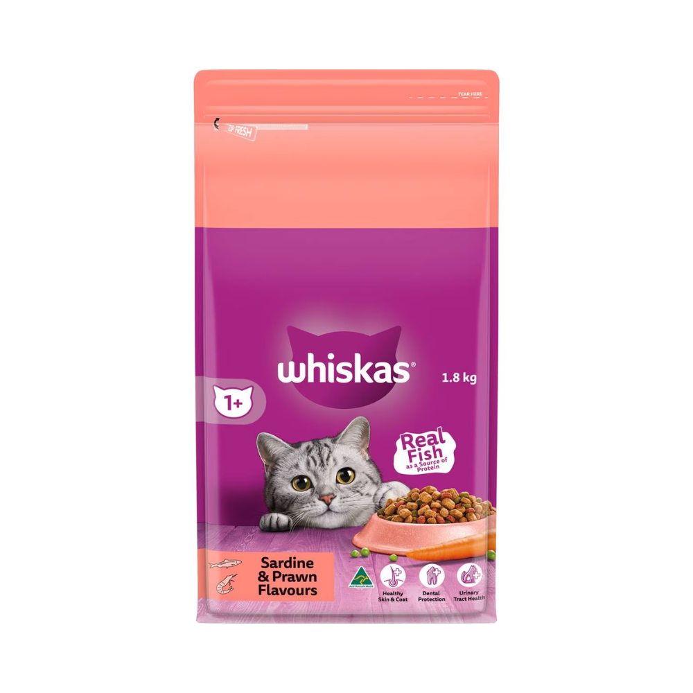 Whiskas - Adult 1+ Years Dry Cat Food Sardine & Prawn Flavour - Petservo