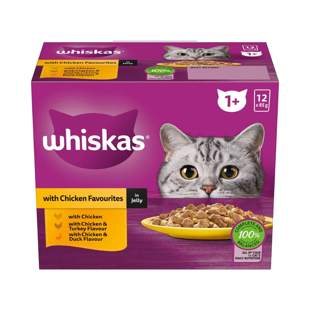 Whiskas - Adult 1 + Years Wet Cat Food Chicken Favourites In Jelly 85g X 12 Pack - Petservo