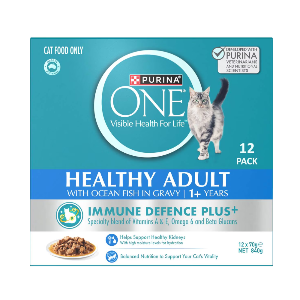 Purina One - Cat Food Healthy Adult Ocean Fish In Gravy 70g X 12 Pack - Petservo