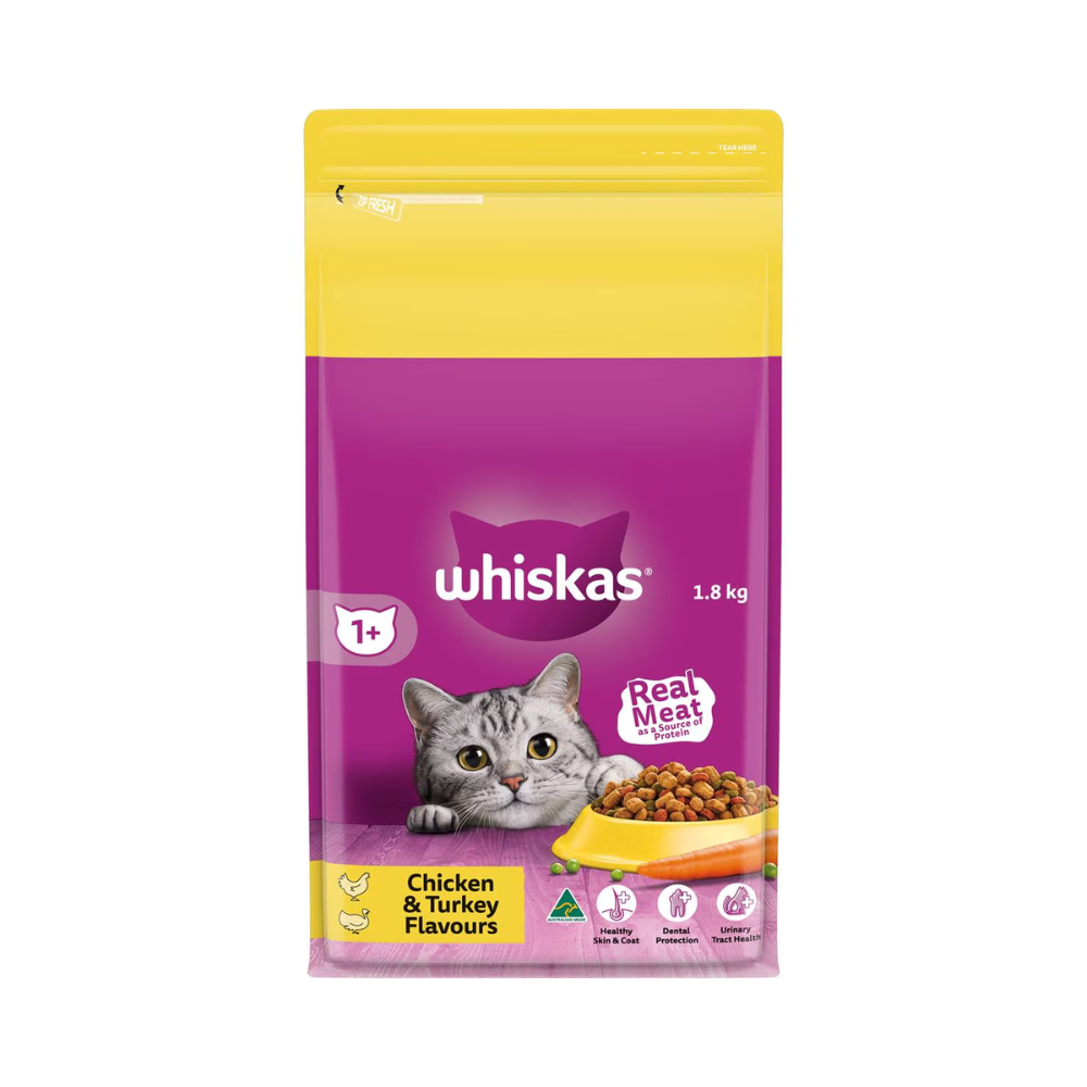 Whiskas - Adult 1+ Years Dry Cat Food Chicken & Turkey Flavour 1.8kg - Petservo