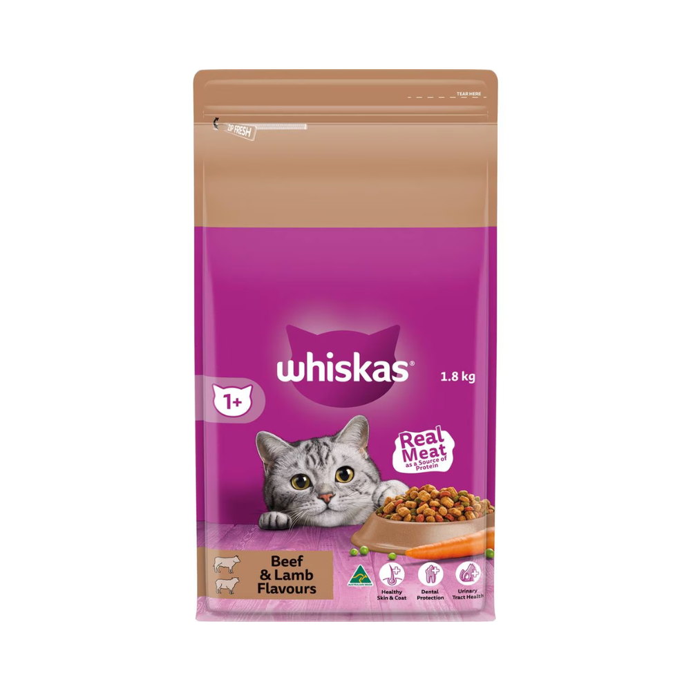 Whiskas - Adult 1+ Years Dry Cat Food Beef & Lamb Flavours 1.8kg - Petservo