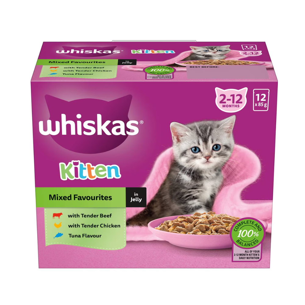 Whiskas - Kitten 2-12 Months Wet Cat Food Mixed Favourites In Jelly 85g X 12 Pack - Petservo