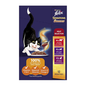 FELIX - Sensations Adult Wet Cat Food Meat Selection Sauces 60X85g - PetServo-1