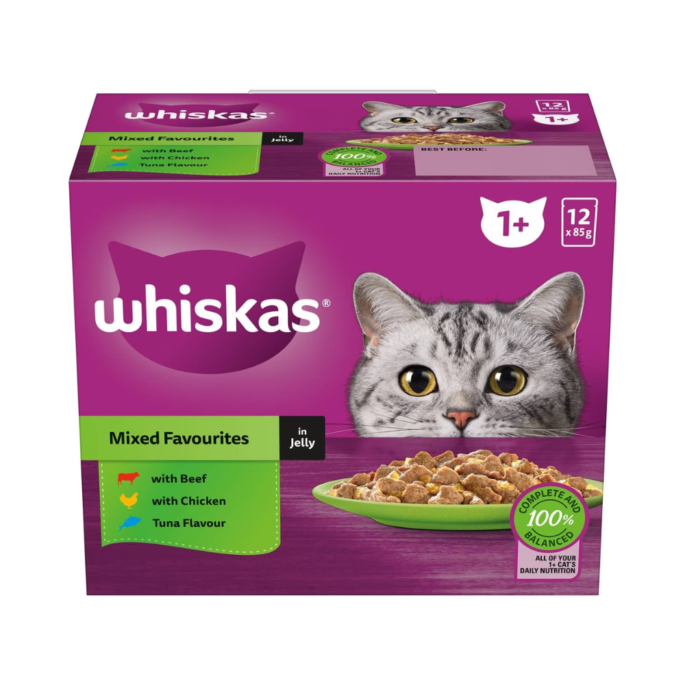 Whiskas - Adult 1 + Years Wet Cat Food Mixed Favourites In Jelly 85g X 12 Pack - Petservo