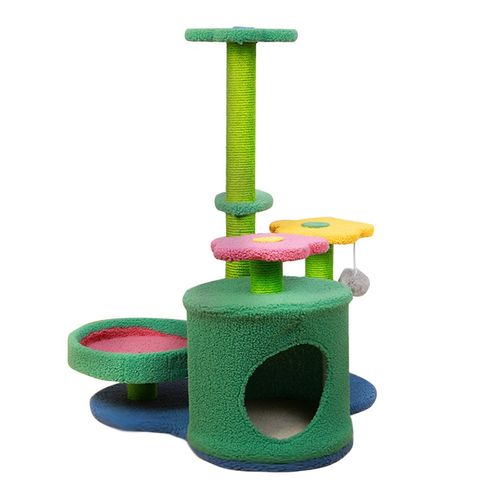 Salesbay - 3 Tier Flower Pet Play House Cat Tree Feline Scratcher Scratchpost Scratching Post Tower - Green - petservo