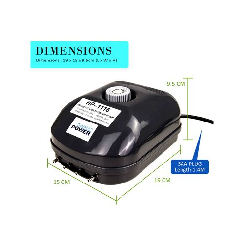 Dynamic Power - Aquarium Air Pump Oxygen 4 Outlet 360L/H 13W - Black