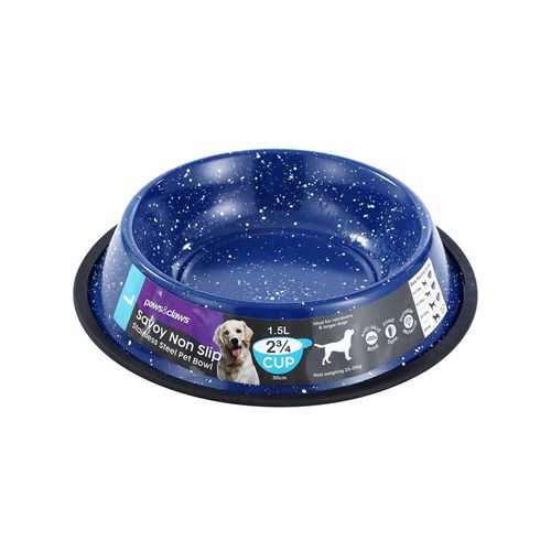 Paws and Claws - Savoy 1.5L/29cm Non-Slip Stainless Steel Pet Bowl - Blue - 2x