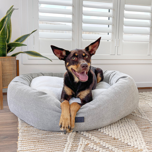 Baxter Bone - Taupe Large Oval Pet Bed with Removable Covers and Faux Fur Trim Cushion - petservo