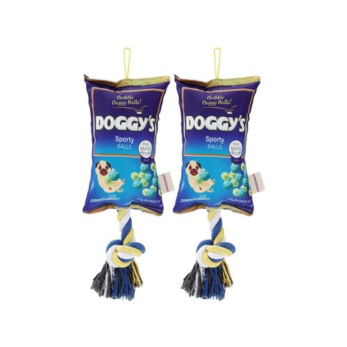 Paws and Claws - Doggy's Balls 25cm Snacks Oxford Tugger w/ Rope - 2PK