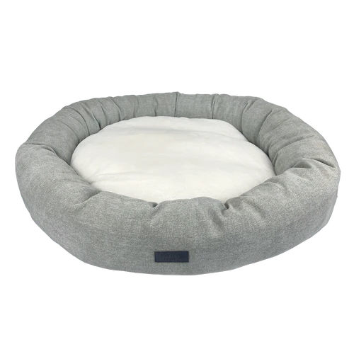 Baxter Bone - Taupe Large Oval Pet Bed with Removable Covers and Faux Fur Trim Cushion - petservo