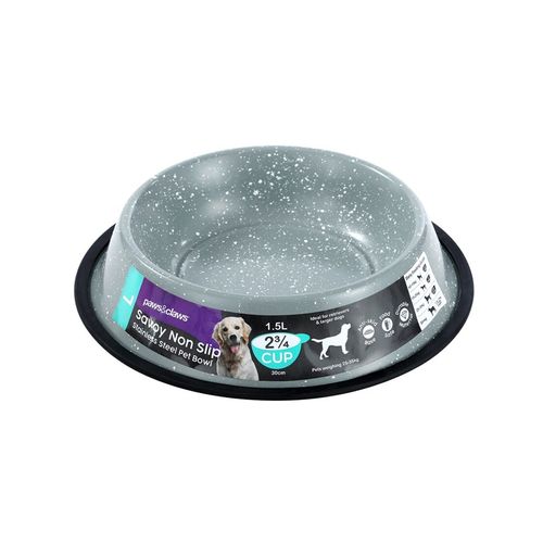 Paws and Claws - Savoy 1.5L/29cm Non-Slip Stainless Steel Pet Bowl - Grey - 2x