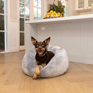 Baxter Bone - Faux Fur Plush Donut Pet Bed - Grey - petservo