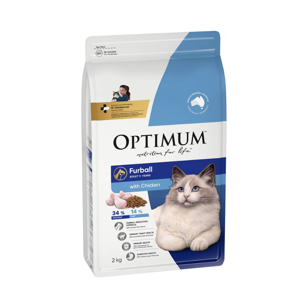 Optimum - Adult +1 Furball Dry Cat Food With Chicken 2kg - Petservo