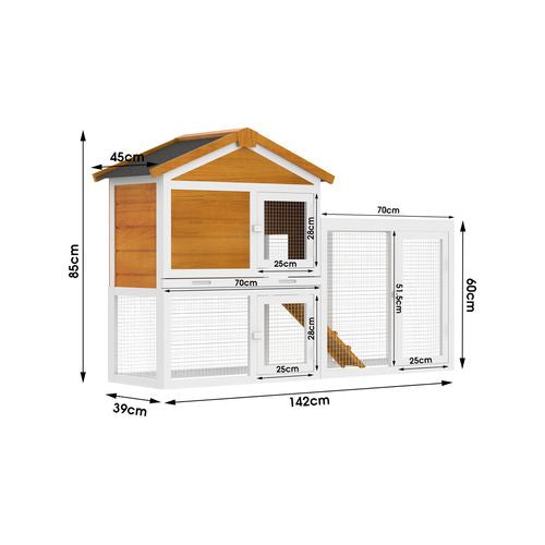 Advwin - Rabbit Hutch Chicken Coop Brown 142x45x85cm