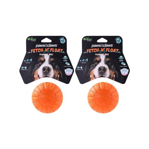 Paws and Claws - Fetch N' Play Pet Dog Ball 9cm - Orange - 2PK