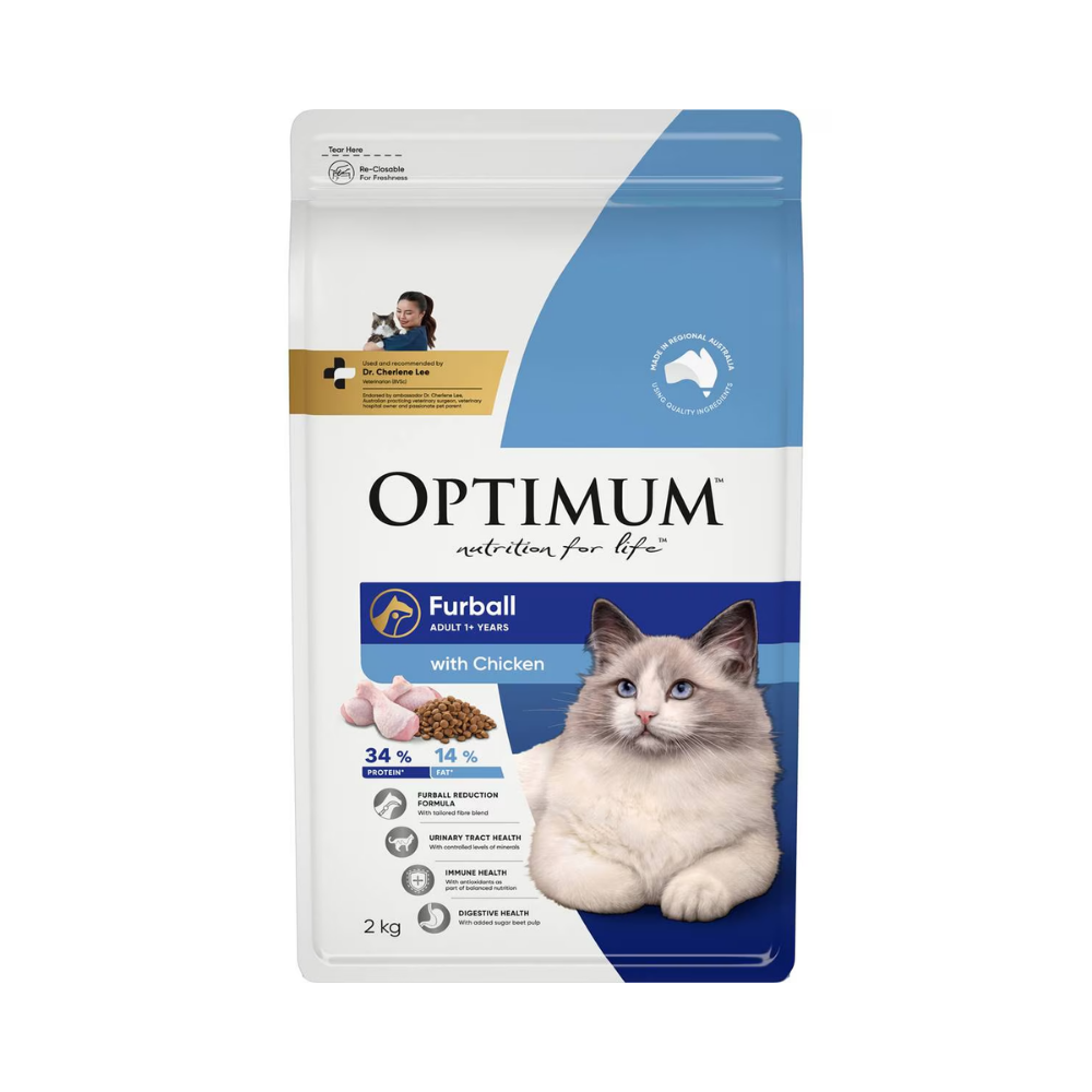 Optimum - Adult +1 Furball Dry Cat Food With Chicken 2kg - Petservo