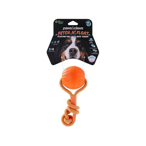 Paws and Claws - Fetch N' Play Pet Dog Ball Rope Tugger 6cm - Orange - 2PK