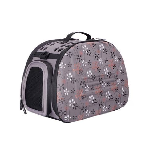 Ibiyaya - Collapsible Traveling Shoulder Pet Carrier for Cats & Dogs - Grey with Flowers