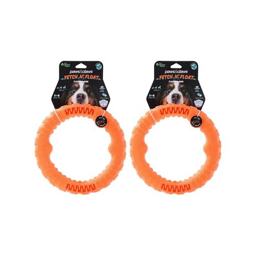 Paws and Claws - Fetch N' Play Tugger Pet Dog Ring L 24cm - Orange - 2PK