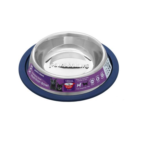 Paws and Claws - Stainless Steel Pet Bowl Blue Anti-Skid 180Ml - 2x