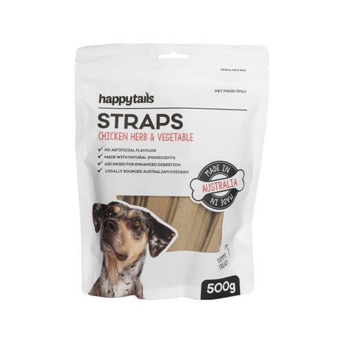 Happy Tails - 500g Chicken Herb and Vegetable Straps Dog Treats - petservo