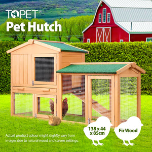 TOPET - Wooden Chicken Coop Rabbit Hutch Large House Run Outdoor Farm Pet Cage - Petservo