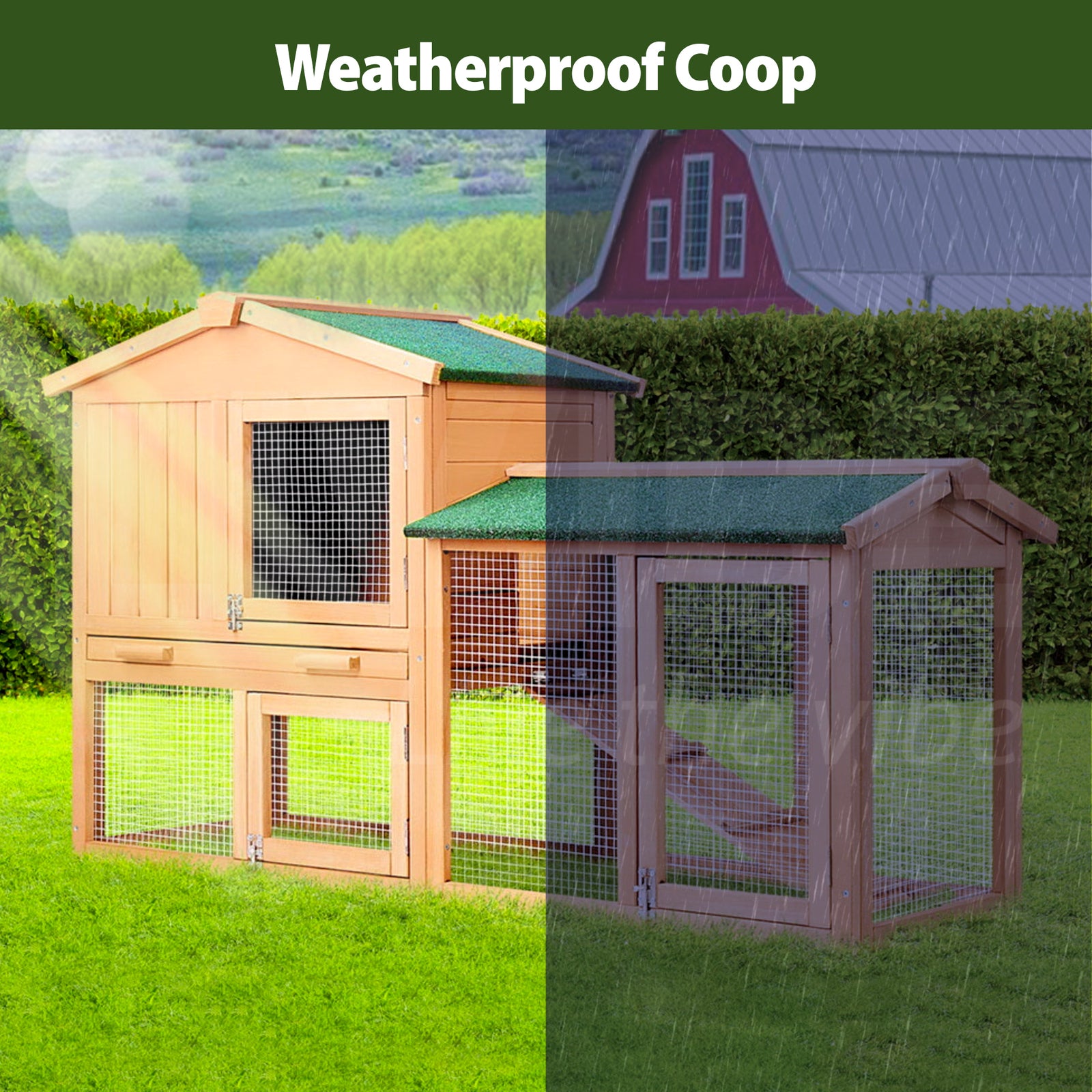 TOPET - Wooden Chicken Coop Rabbit Hutch Large House Run Outdoor Farm Pet Cage - Petservo