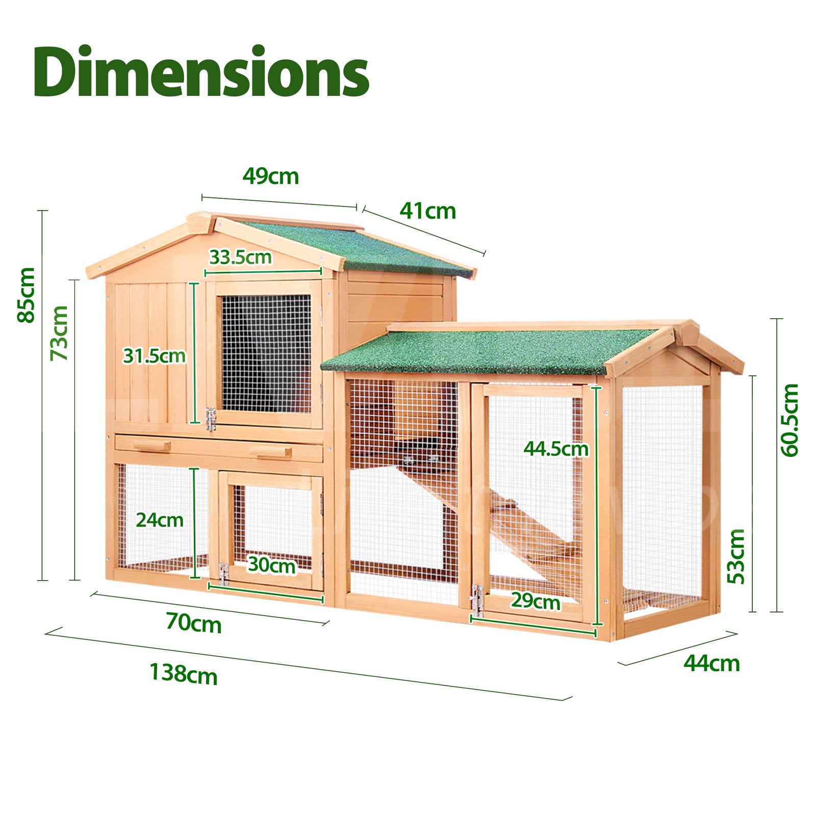 TOPET - Wooden Chicken Coop Rabbit Hutch Large House Run Outdoor Farm Pet Cage - Petservo