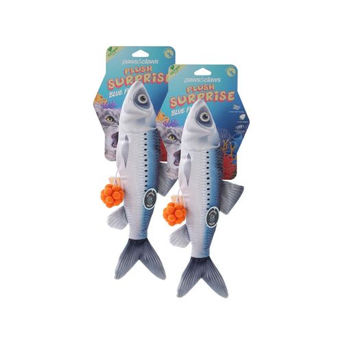 Paws and Claws - Pet/Cat 30cm Plush Fish Surprise Toy - Blue - 2PK